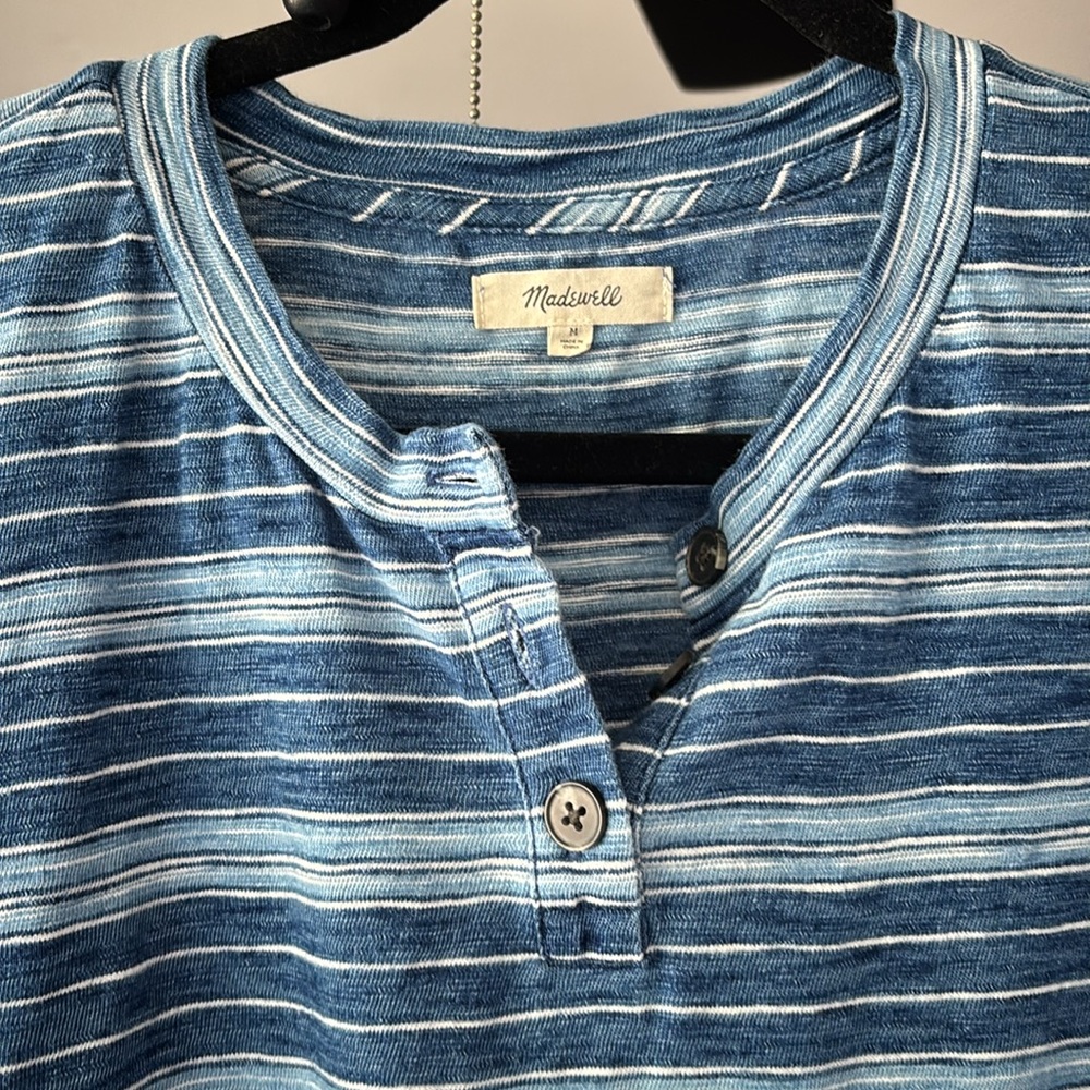 Madewell Navy Striped Button Henley - Picture 2 of 8